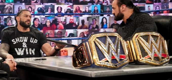 【WWE】レインズとマッキンタイアが調印式で対峙「戦争に備えておけ」「お前は２番手の王者だ」