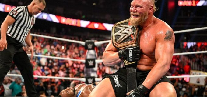 【WWE】“ザ・ビースト”ブロック・レスナーがWWE王座戦に急遽参戦！4人を退けて新WWE王者に